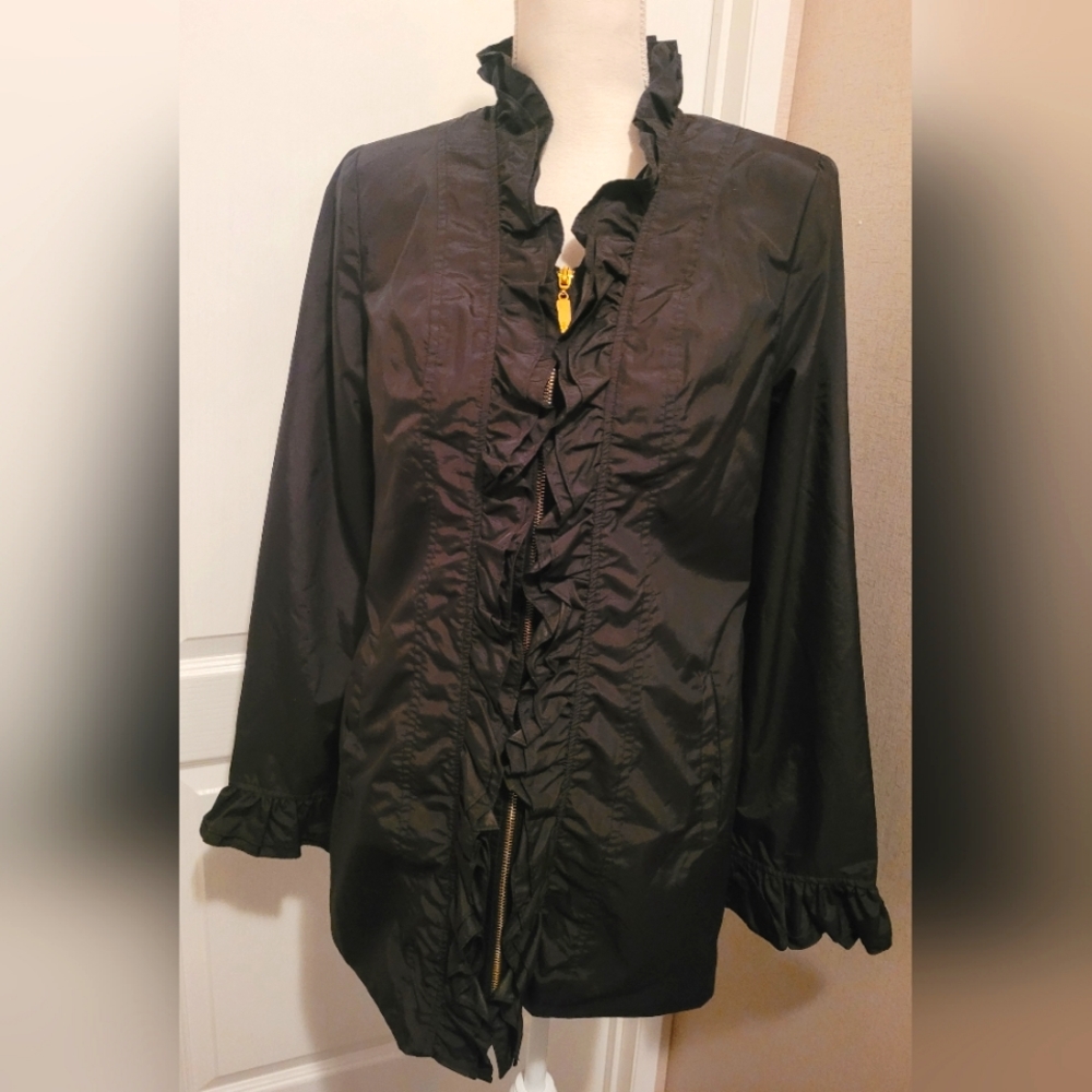 EUC Dennis by dennis basso black ruffled jacket Size xxs